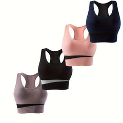 4pcs Colorblock Sports Bras Push Up Intimates Bra Women's Lingerie