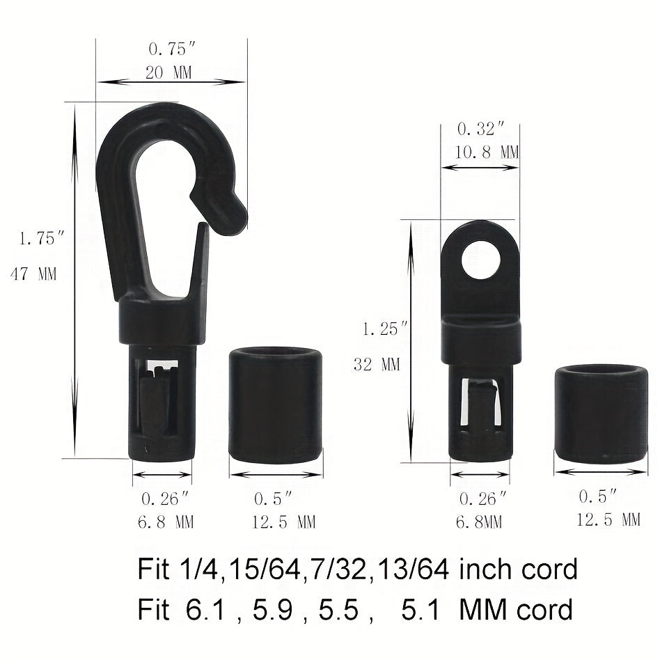 12pcs Bungee Shock Cord Hook Open End Hooks Plastic Rope Terminal Ends Hooks