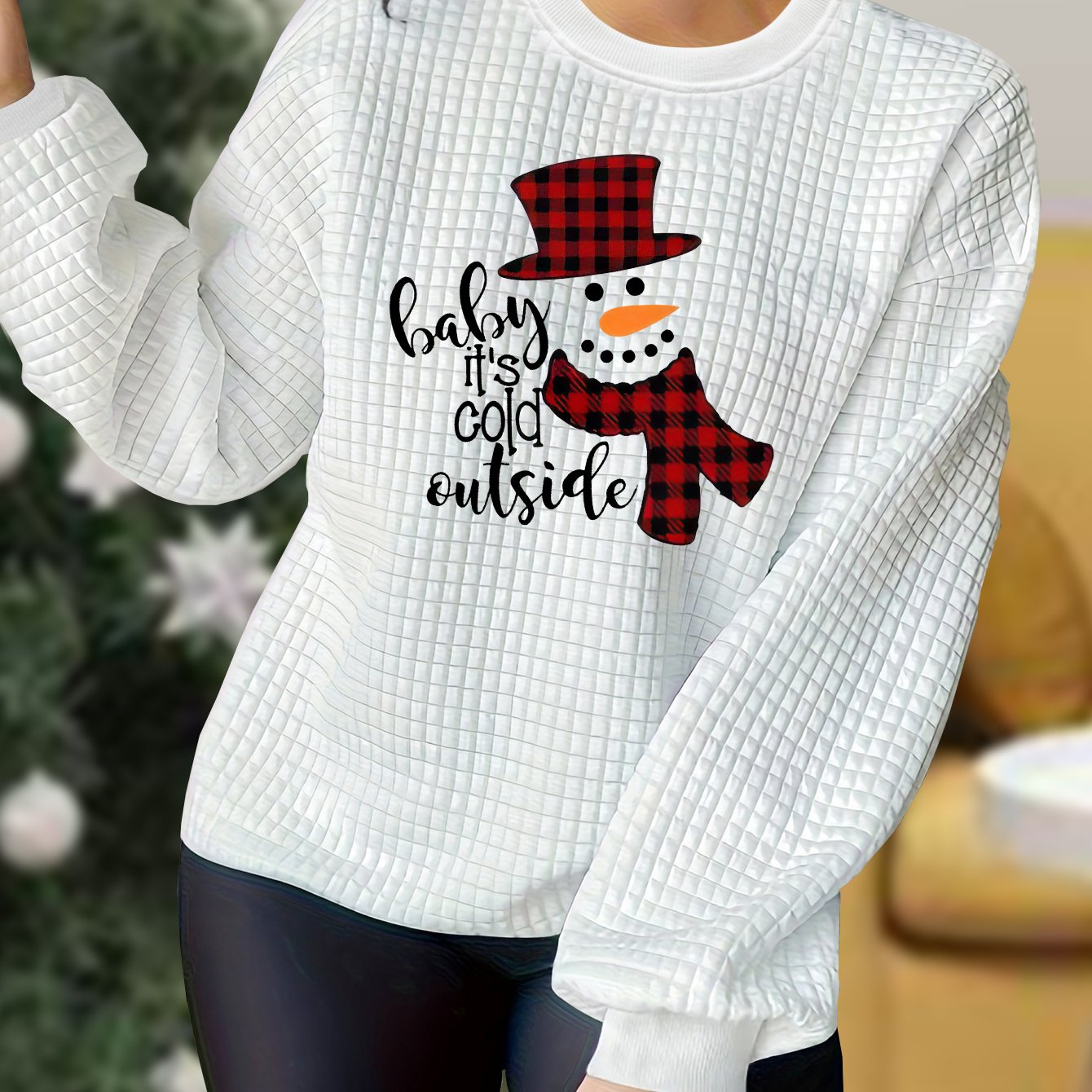 Women's Plus Size Snowman Print Long Sleeve Pajama Top