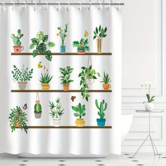 Succulent Plants Shower Curtain Cactus Potted Fabric Bathroom Curtains