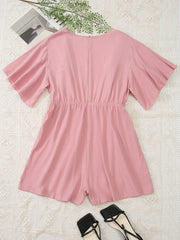 Women's Plus Solid Bell Sleeve Jumpsuit with Bow Knot Cut Out
