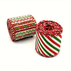 4 57 Meter Christmas Wired Edge Ribbon Red Green Stripe Ribbon Xmas Wrapping