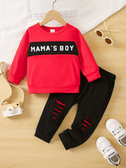Baby Boys Casual Outfit DADDY'S BOY Print Sweatshirt Ripped Trousers