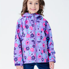 Girls Flower Graphic Hooded Jacket Zip Up Lightweight Windbreaker