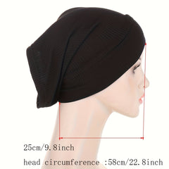 Solid Striped Inner Hijab Hat Soft Elastic Knit Beanie Women Turban