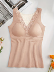 Women's V Neck Thermal Tank Top with Built-in Bra