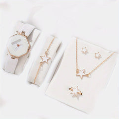 1pc Polygon Quartz Watch & 5pcs Necklace Set