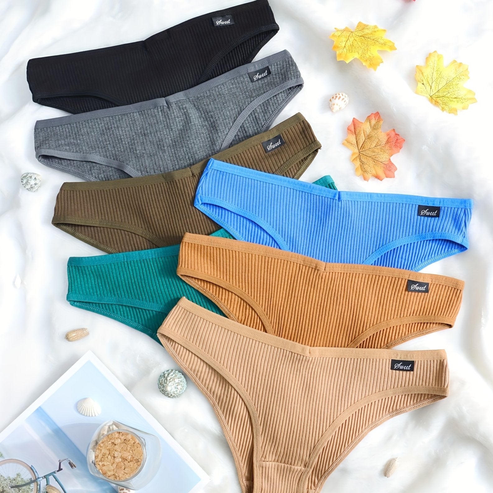 7 Pcs Ribbed Thongs Low Waist Panties