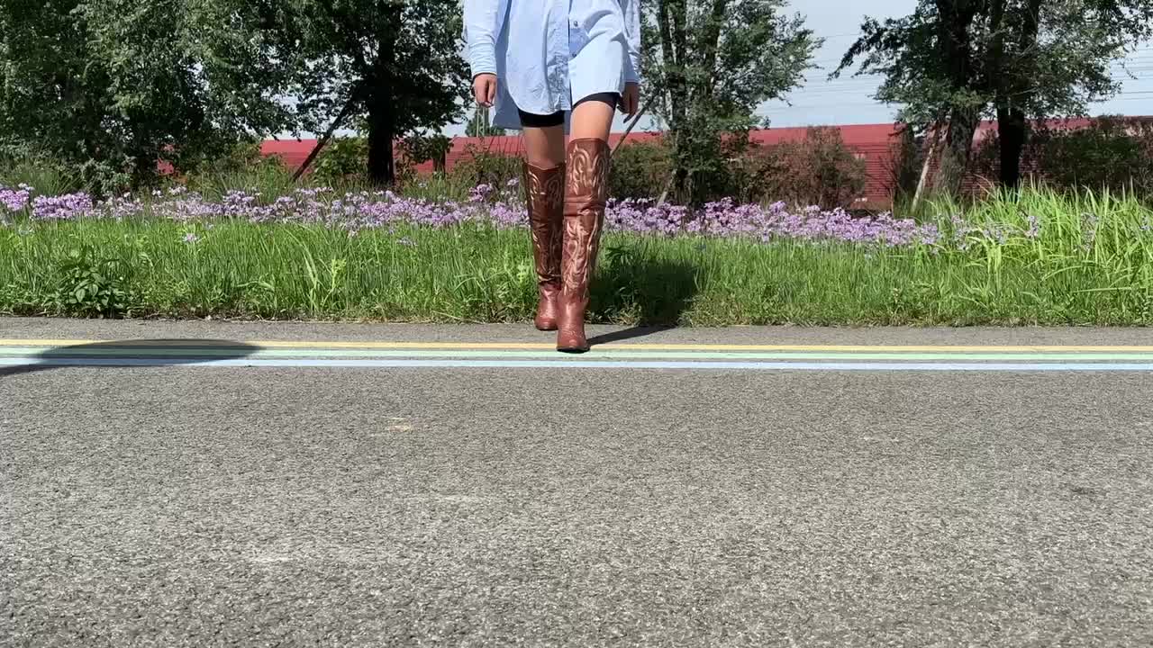 Embroidered Over Knee Boots Point Toe Slip On Block Heel Cowgirl Boots