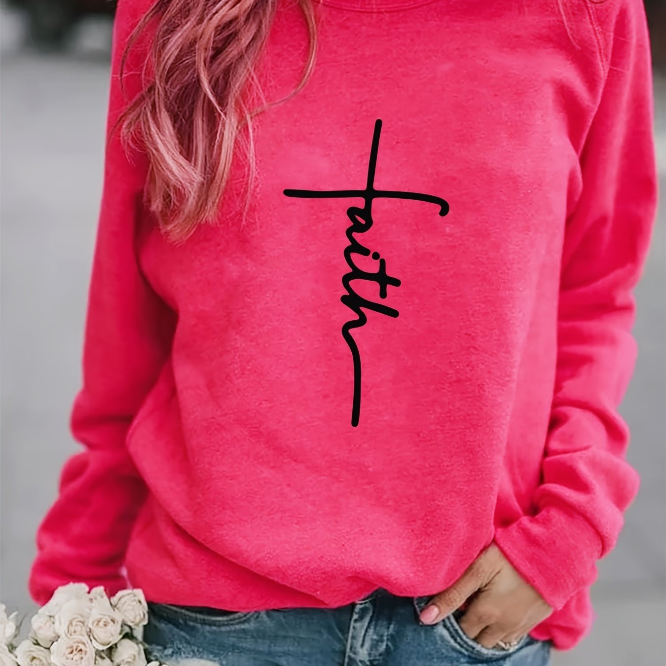 Letter Print Pullover Sweatshirt Long Sleeve Crew Neck for Fall & Winter