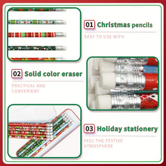 48pcs Christmas Pencils Xmas Wood Pencils With Eraser Snowman Santa Claus Candy