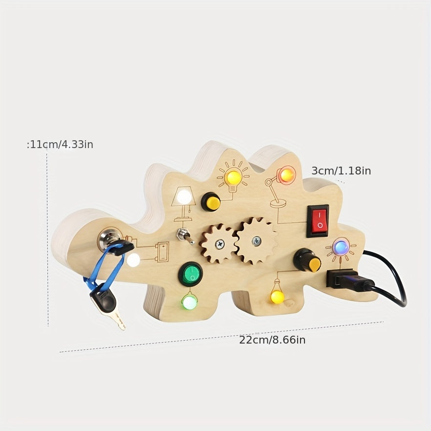 Montessori Toddler Wooden LED Dinosaur Busy Board