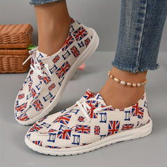 Women's Flag Print Canvas Shoes Casual Lace Up Low Top Sneakers