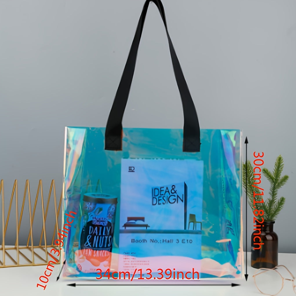 Waterproof PVC Laser Tote Bag Transparent Reusable Shoulder Shopping Bag