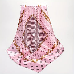 Polka Dot Print Square Scarf Chain Pattern Satin Vintage Bandana Shawl Silk