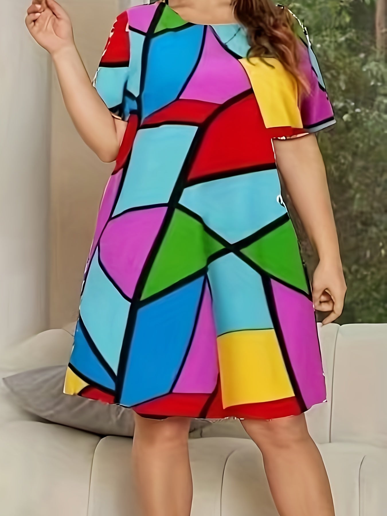 Women's Colorblock Short Sleeve Round Neck Dress