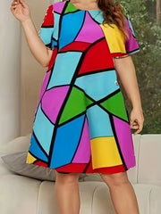 Women's Colorblock Short Sleeve Round Neck Dress