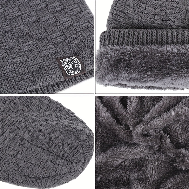 Men's Fleece-Lined Knitted Cap for Autumn/Winter