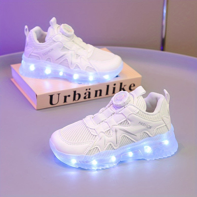 Girl's LED Running Shoes with Rotating Buckle Anti-skid Sneakers