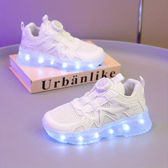 Girl's LED Running Shoes with Rotating Buckle Anti-skid Sneakers