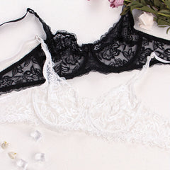 2pcs Lace Unlined Bras Sheer Mesh Bra Women's Lingerie