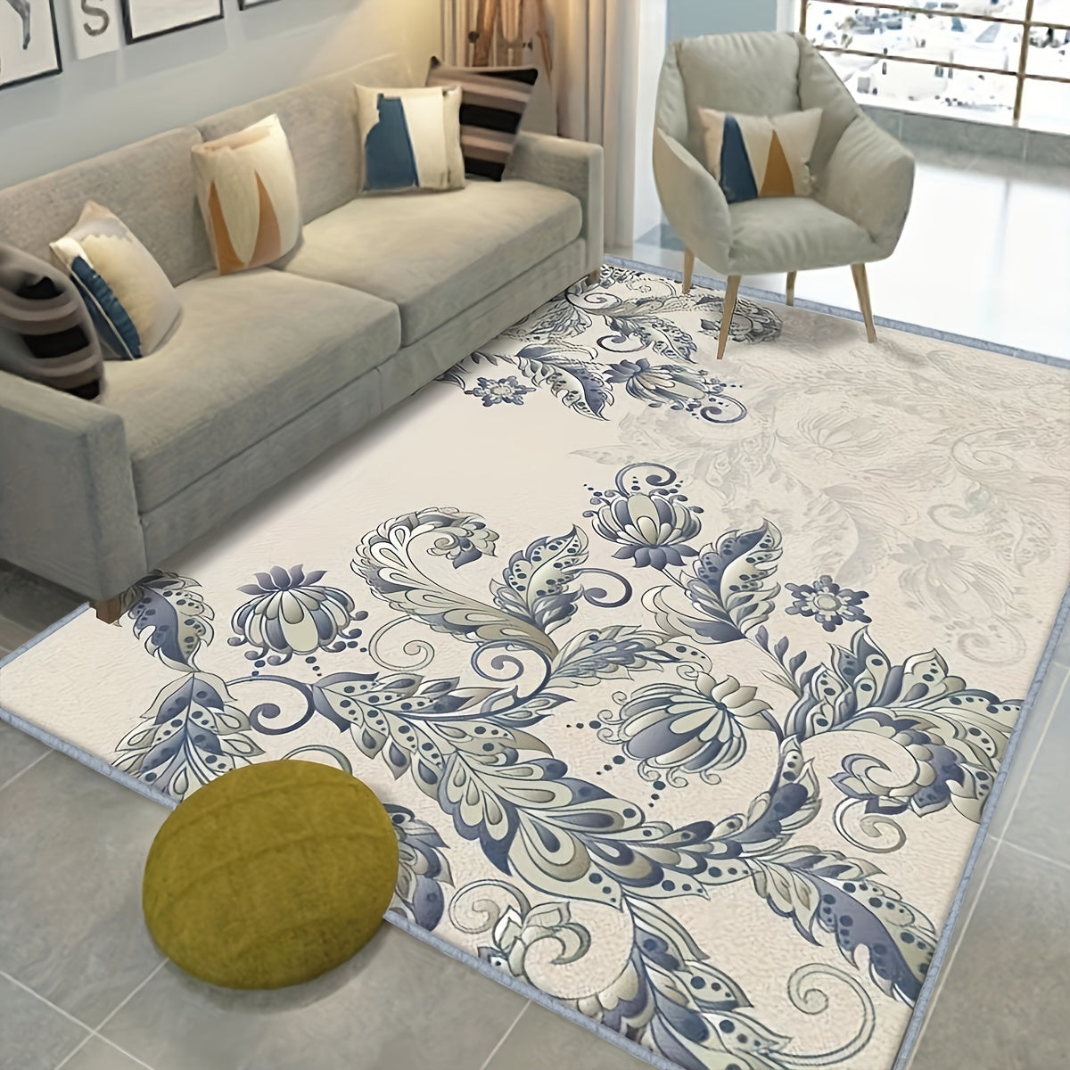 Contemporary Floral Area Rugs Vintage Non-Slip Soft Fiber
