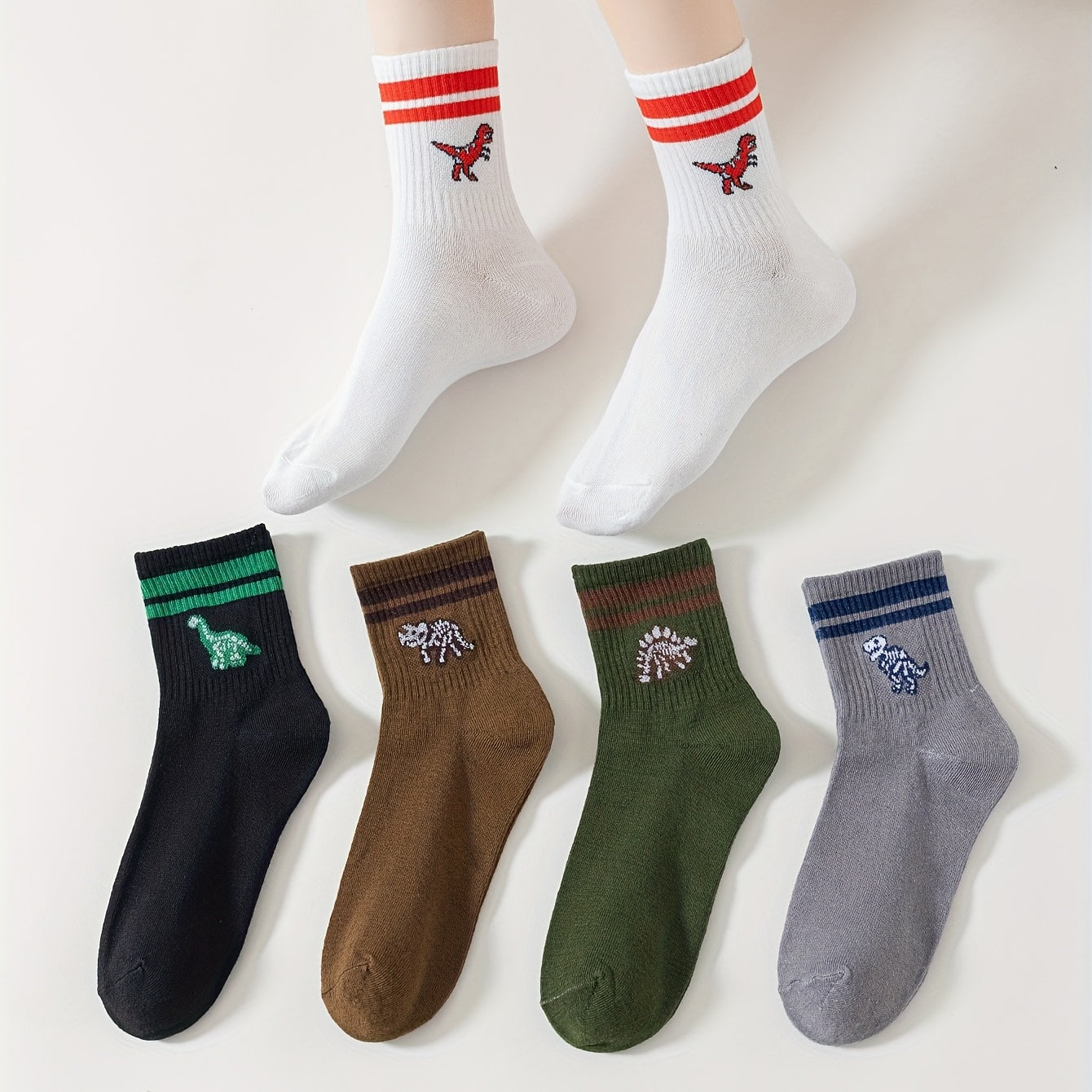 Dinosaur Print Striped Socks Women's Stockings
