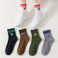 Dinosaur Print Striped Socks Women's Stockings