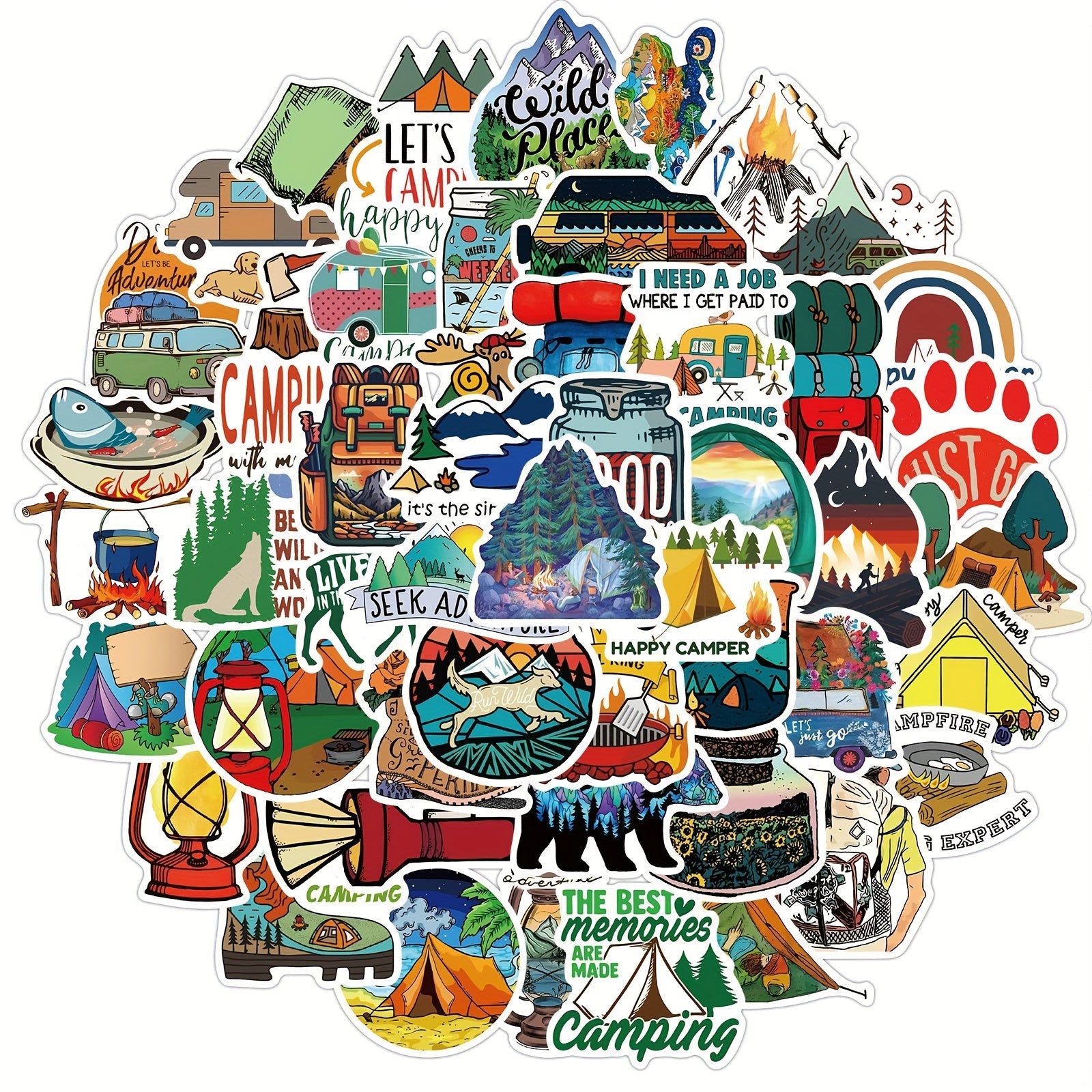 50pcs Outdoor Camping Sticker Waterproof Vinyl Sticker Pack for Teens