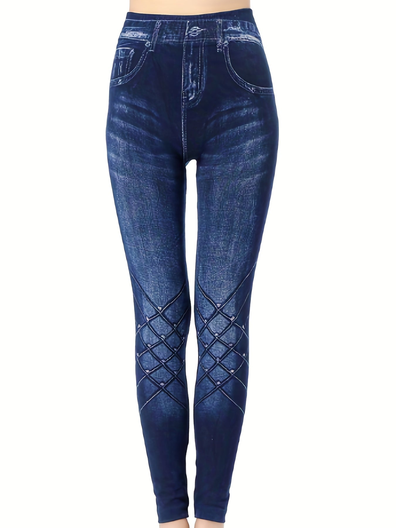 Denim Print High Waist Skinny Leggings For Women