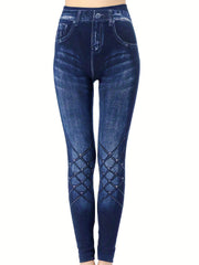 Denim Print High Waist Skinny Leggings For Women