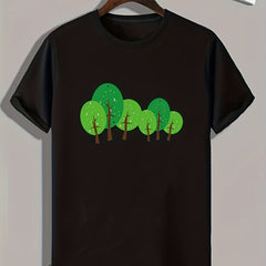 Cartoon Trees Pattern Print Men's Sports T-shirt