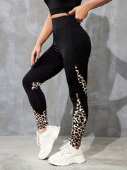 Women's Letter Print Leggings with Hip Lifting Side Pocket for Sports & Casual