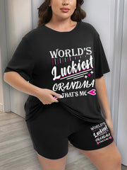 Women's Plus Size Heart & Letter Print Pajama Set