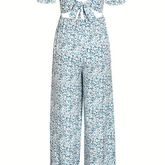 Sexy Jumpsuit Women's Plus Ditsy Floral Print Shirred Off Shoulder Jum