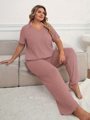 Ribbed Knit Polo Neck Top & Pants Lounge Set