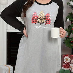 Plus Size Leopard Christmas Tree Graphic Raglan Lounge Dress