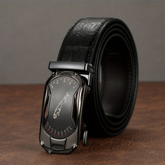 Stylish Men's Belt Black Leather Classic Buckle Casual Dress Waistband
