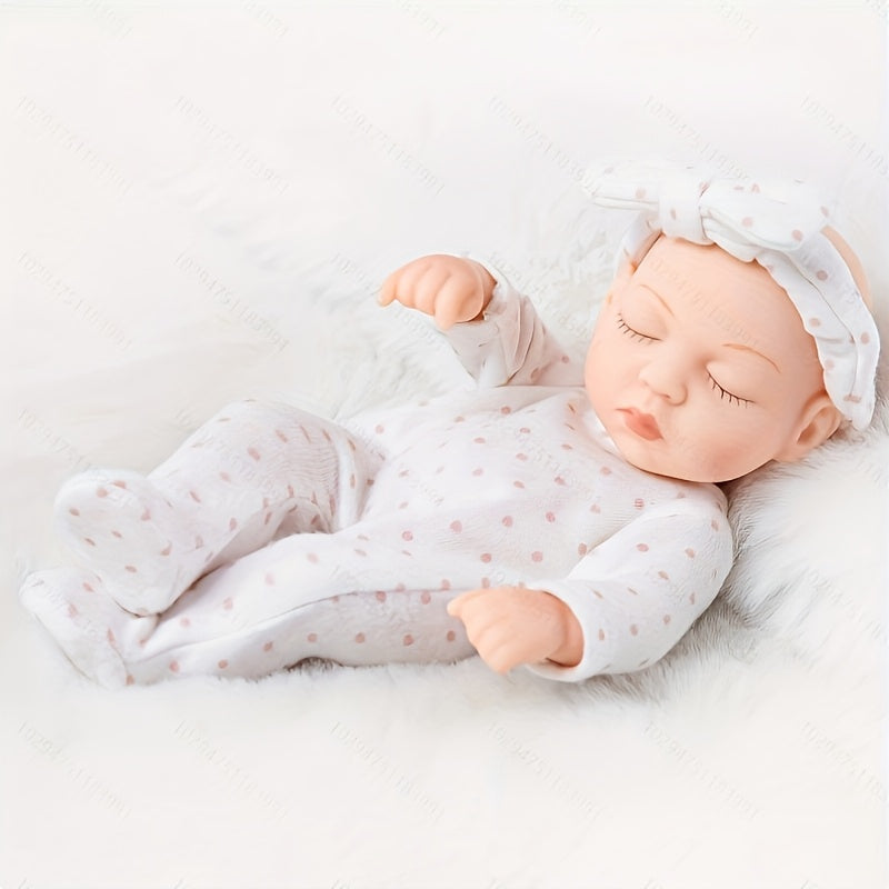 8 Inch Reborn Baby Doll Floral Outfit & Bow Headband PVC Beige Infant Doll