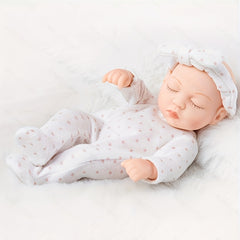 8 Inch Reborn Baby Doll Floral Outfit & Bow Headband PVC Beige Infant Doll