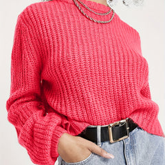 Solid Crew Neck Pullover Sweater Long Sleeve Loose Sweater Women's Clothing