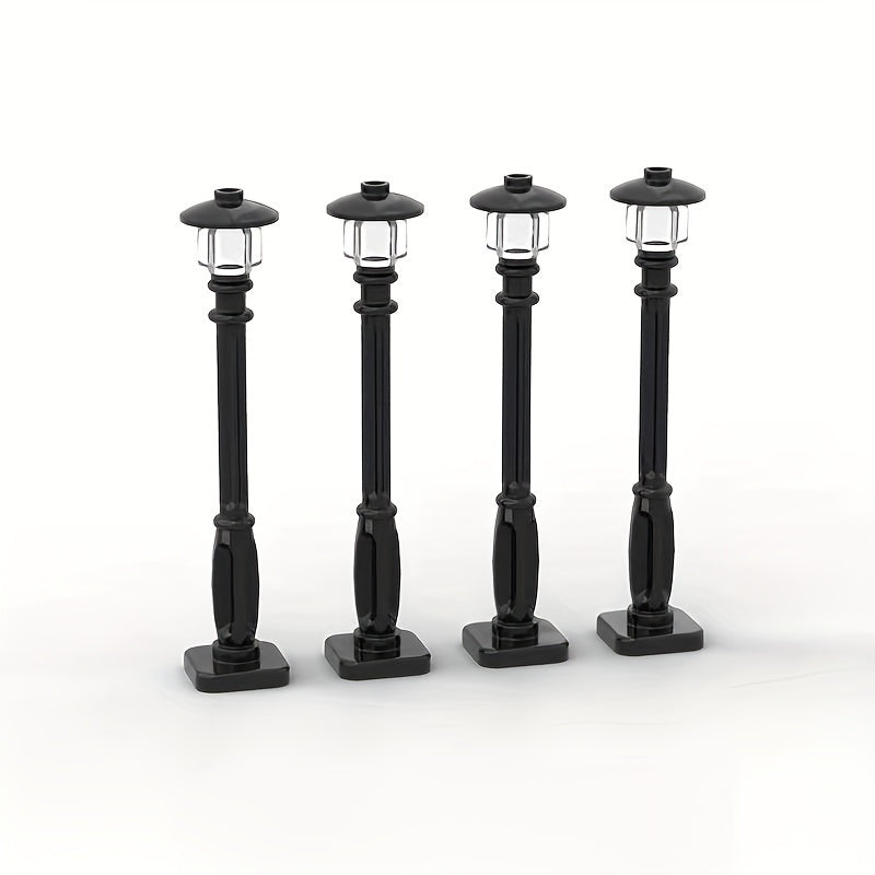 4pcs Streetlamp Brick Accessories ABS Road Light Blocks Set Halloween Decor Toy