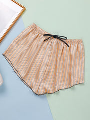 Striped Satin Sleep Bottoms Lace Up Shorts Women's Sleepwear
