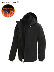 Men's 3 In 1 Outdoor Sports Hooded Jacket Waterproof Windproof Warm Hiking