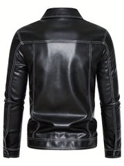 Vintage Style PU Biker Jacket Men's Zip Up Faux Leather Jacket