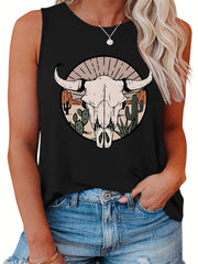 Women's Tank Top Desert & Cow Print Round Neck