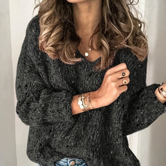 Casual Sweater Women's Plus Solid V Neck Pullover Jumper