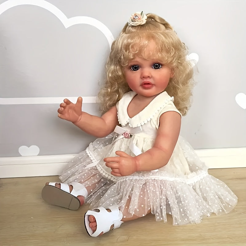 22" Realistic Vinyl Doll with Hand Planted Hair, Waterproof