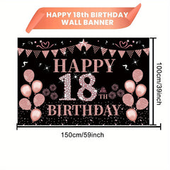 18th Birthday Decorated Banner Rose Golden Background Party Supplies