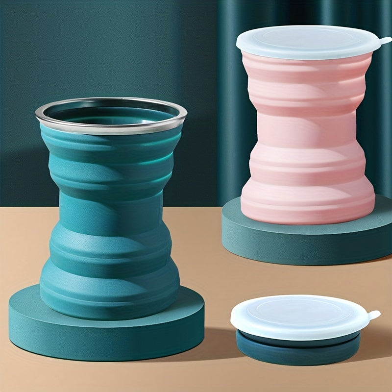 320ML Silicone Folding Cup Outdoor Collapsible Travel Cup With Lids